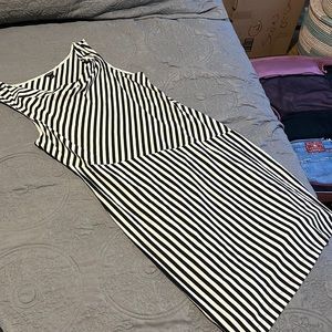Ann Taylor black and white striped stretch jersey cowl neck dress large